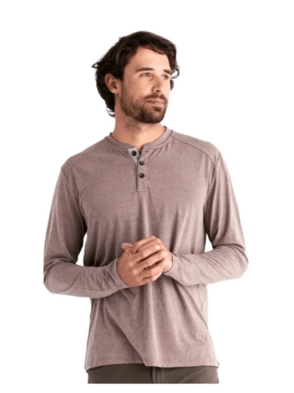 Free Fly Apparel Men's Long Sleeve Henley in red Taupe Heather size XL